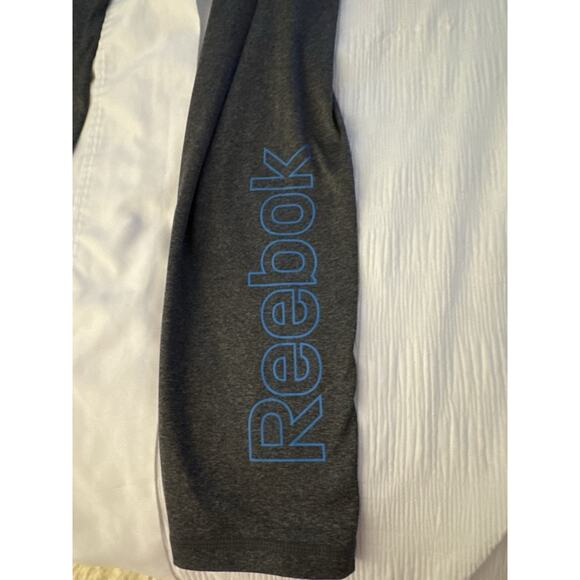 Reebok Yoga Pants Gray Blue Logo Women's Medium Activewear Athletic Sport Ankle - Picture 4 of 4